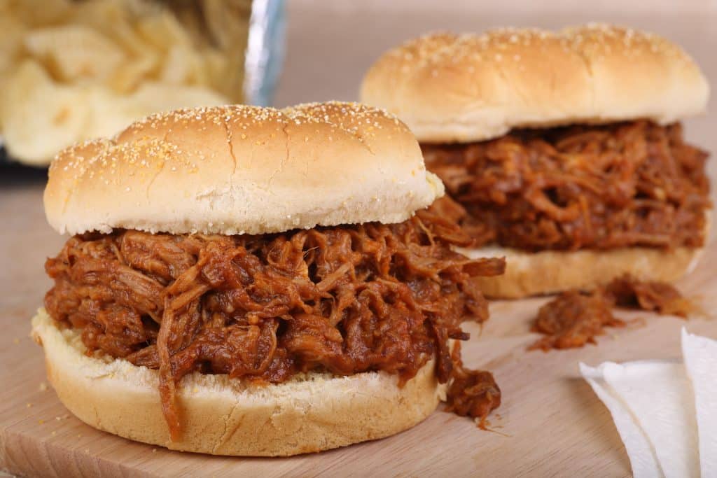 Closeup of a barbeque pulled pork sandwich