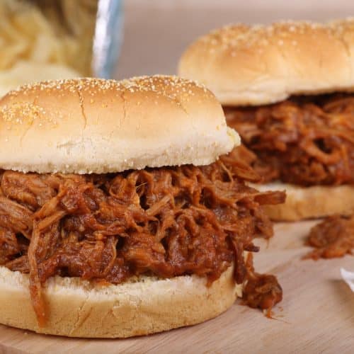 Closeup of a barbeque pulled pork sandwich