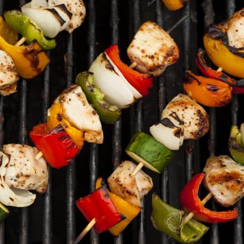 Homemade Chicken Shish Kabobs with Peppers and Onions