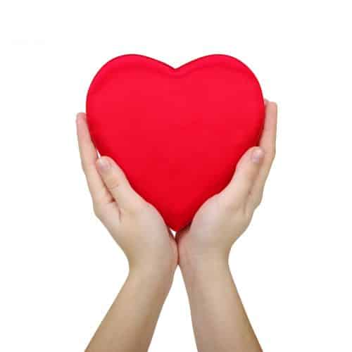 Red heart in hand isolated on white