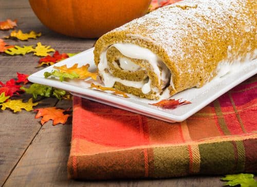 Homemade pumpkin roll with cream center dessert
