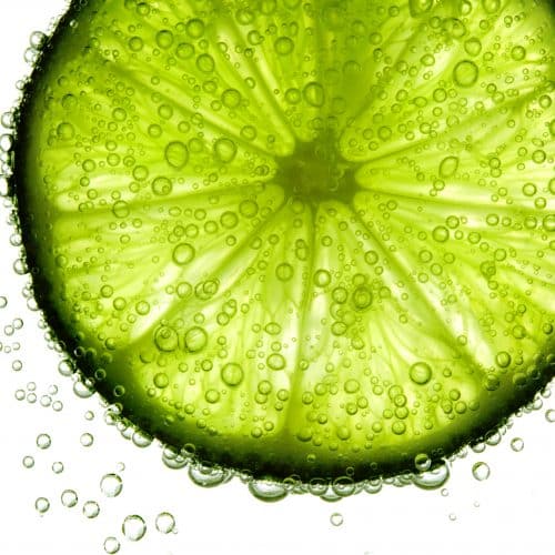 lime slice in water bubbles